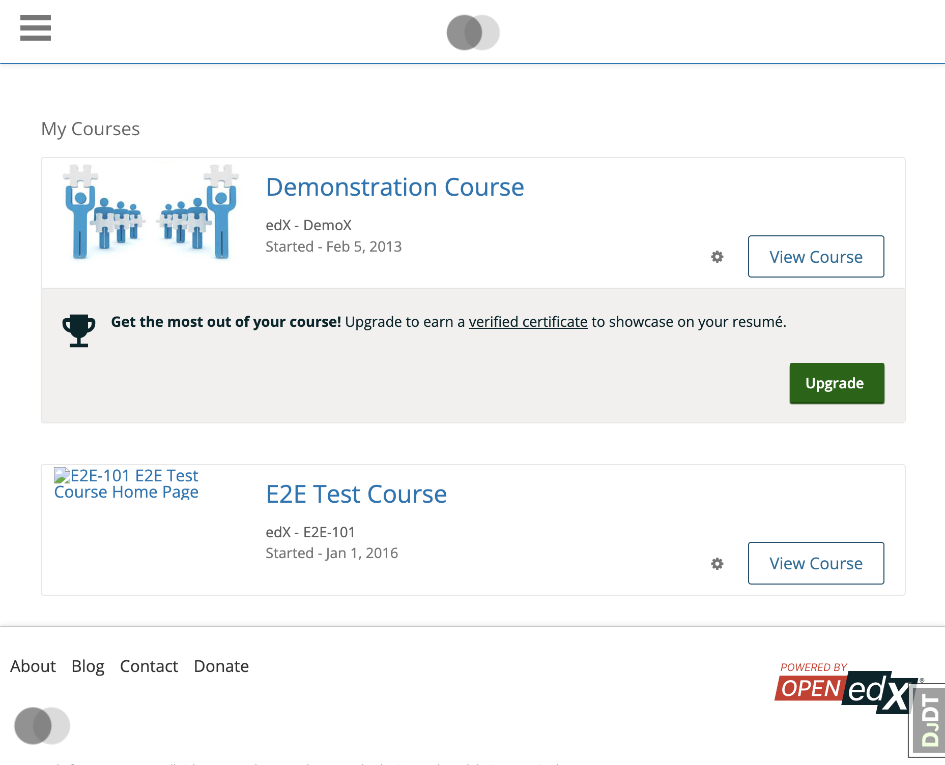 A screenshot of the course dashboard.