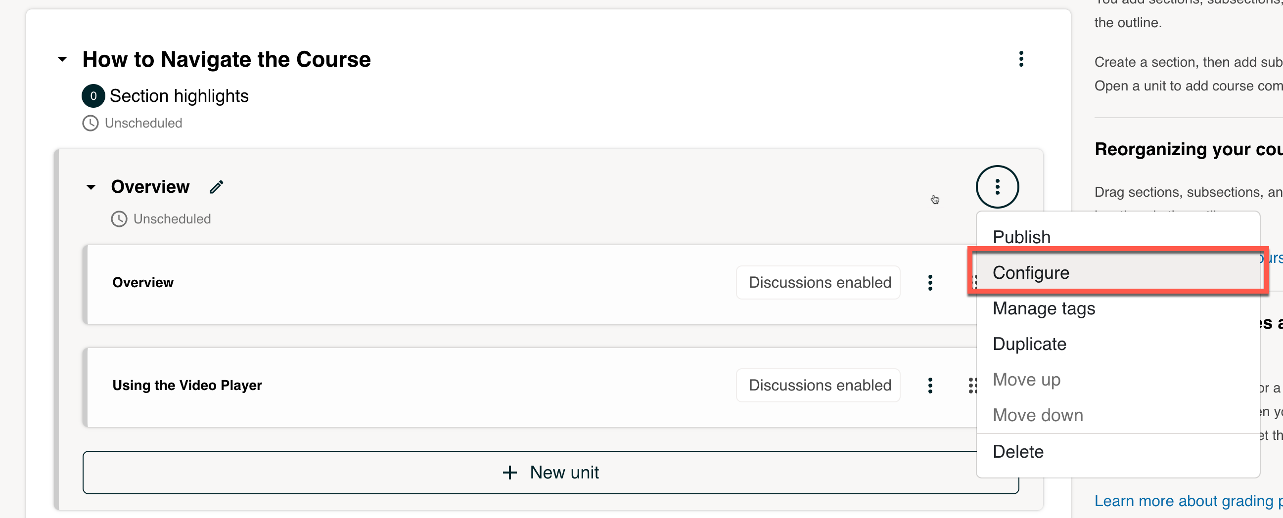 Configure icons in the course outline.
